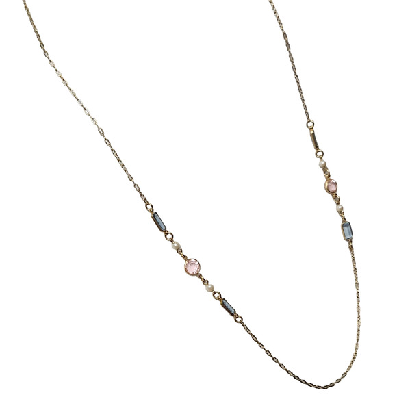 Beautiful Long Green Clear Bezel Necklace 33" - Picture 2 of 4